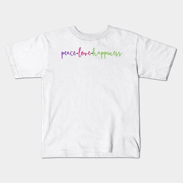 peace love happiness Kids T-Shirt by wahmsha